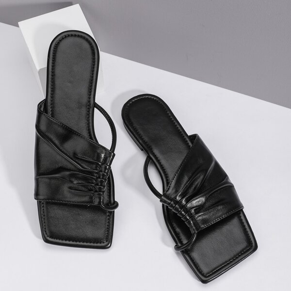 

Ruched Design Open Toe Sandals, Black