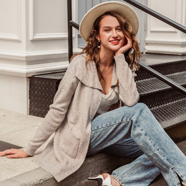 

Patch Pocket Open Front Cardigan, Apricot