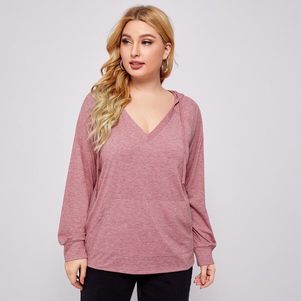 

Plus Raglan Sleeve Drawstring Hoodie, Dusty pink