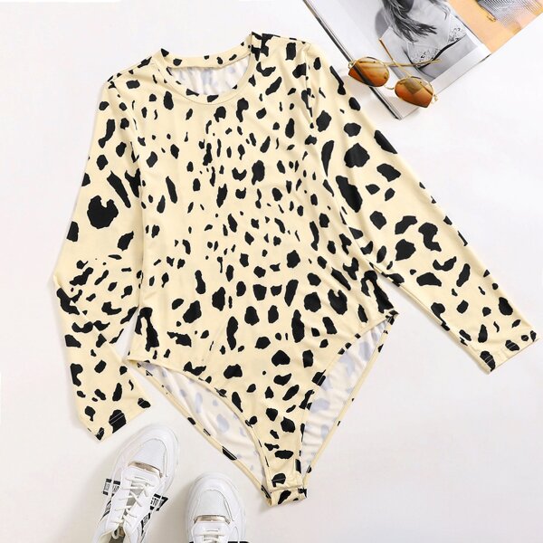 

Plus Cow Print Tee Bodysuit, Multicolor
