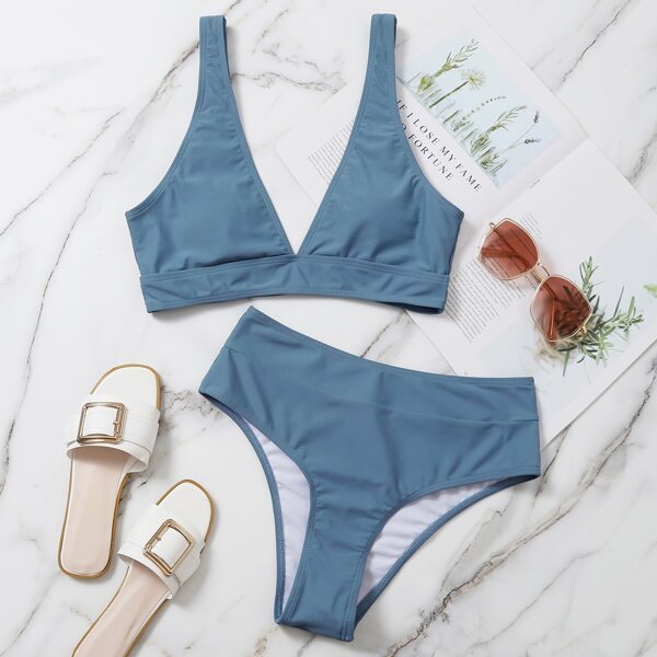 

High Waisted Bikini Swimsuit, Dusty blue