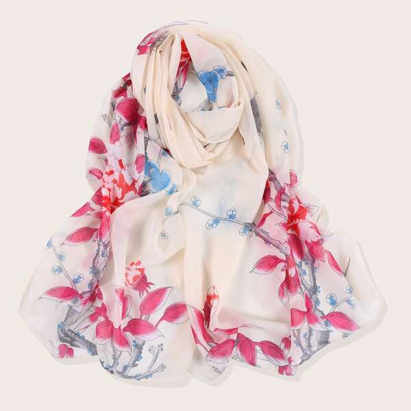 

Flower Pattern Scarf, Beige