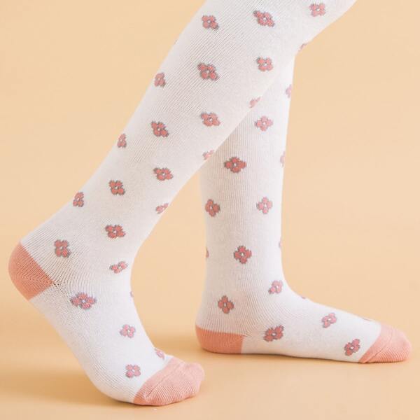 

Toddler Girls Flower Pattern Stocking, White