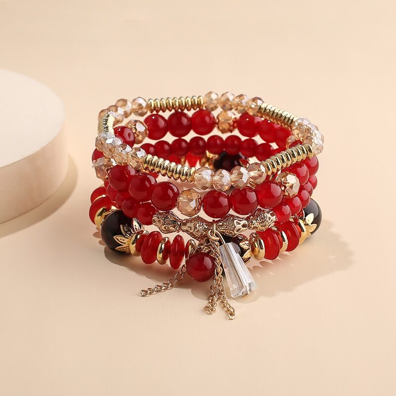 

4pcs Colorful Beaded Bracelet, Red