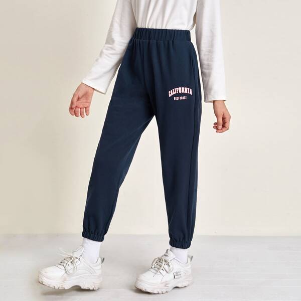 

Girls Letter Graphic Sweatpants, Navy blue