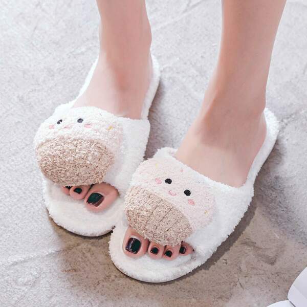 

Cartoon Decor Fluffy Slippers, Baby pink