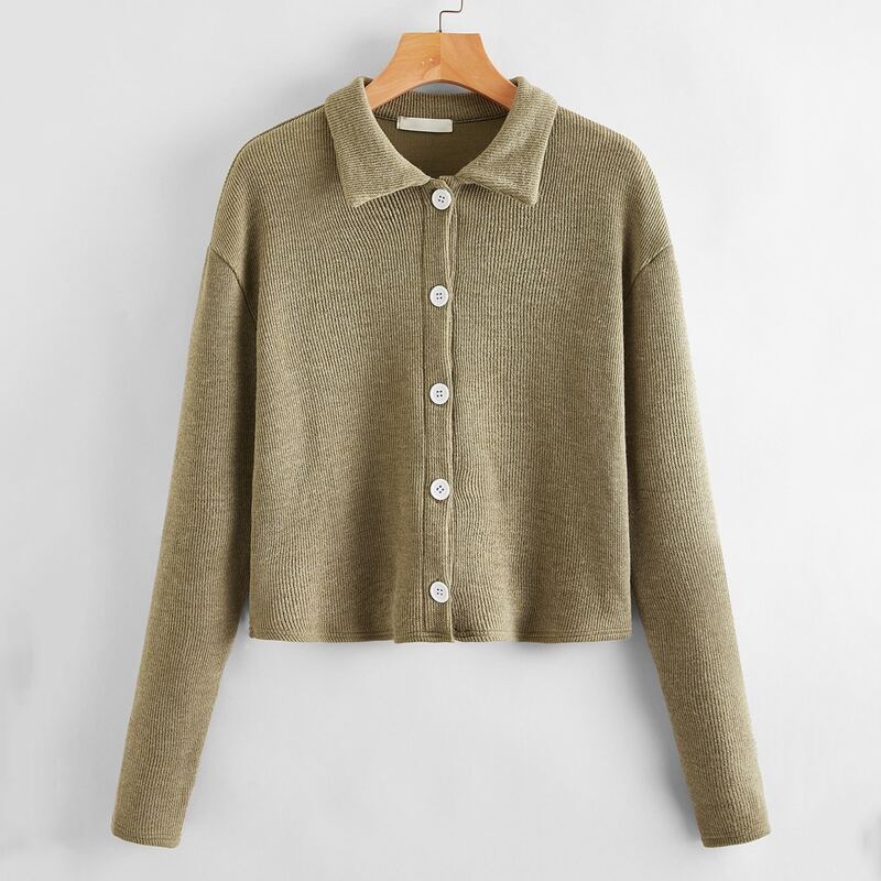 

Solid Button Front Cardigan, Army green