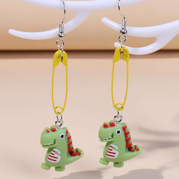 

Cartoon Dinosaur Drop Earrings, Green
