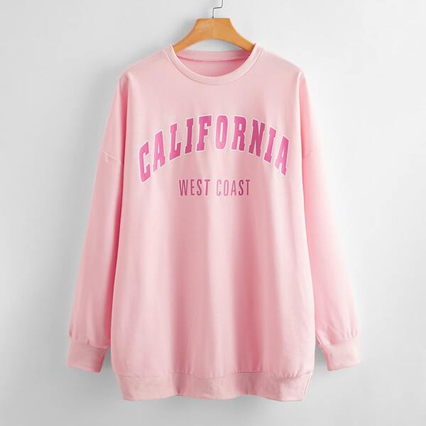 

Plus Drop Shoulder Letter Graphic Pullover, Baby pink