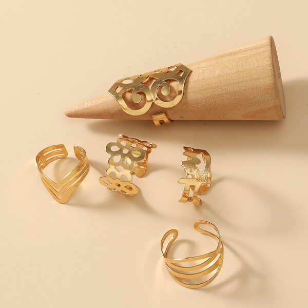 

5pcs Metal Cuff Ring, Gold