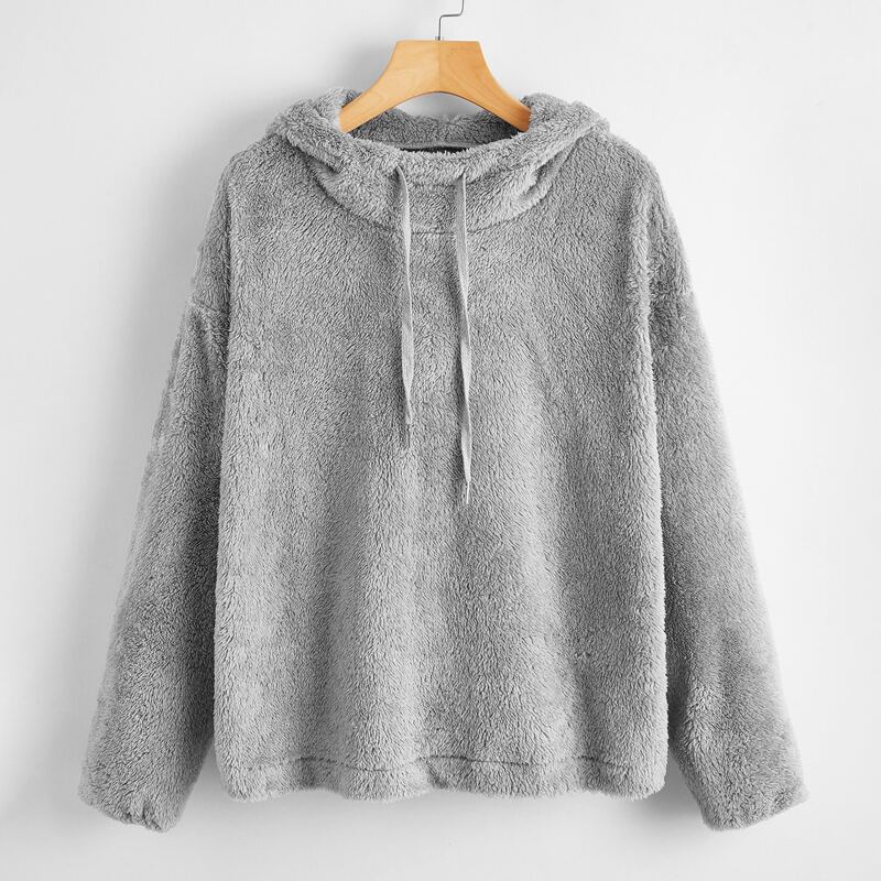 

Solid Teddy Hoodie, Grey