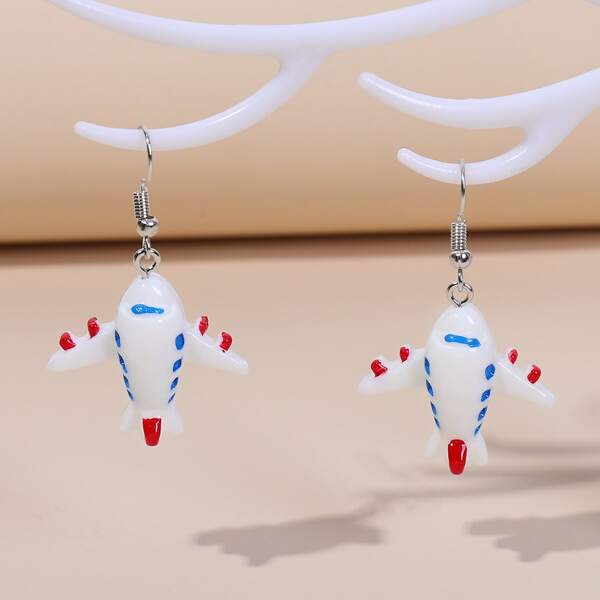 

Airplane Drop Earrings, White