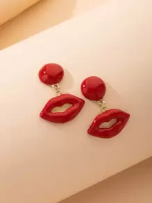 Red Lip Drop Earrings - Red - View 1