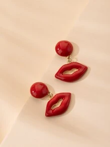 Red Lip Drop Earrings - Red - View 2