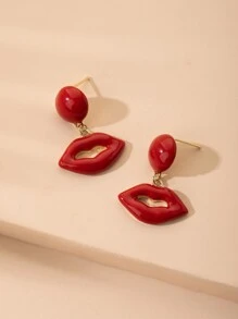 Red Lip Drop Earrings - Red - View 3
