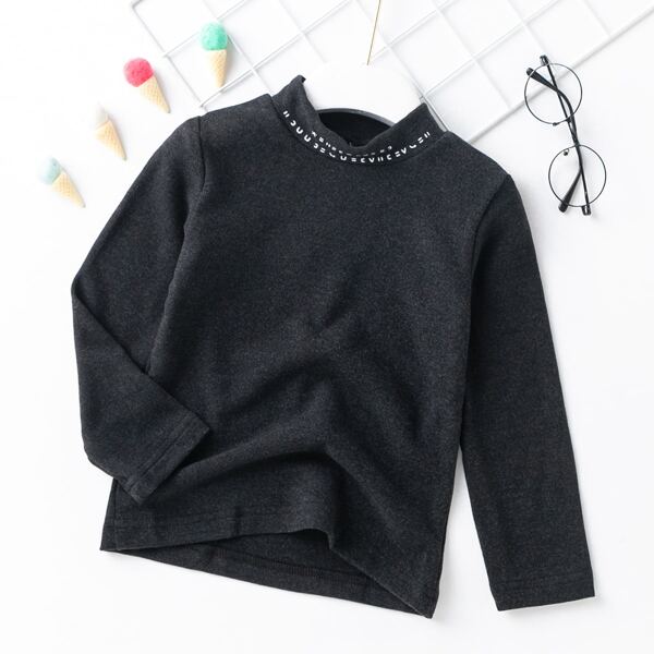 

Toddler Girls Mock Neck Letter Graphic Tee, Black