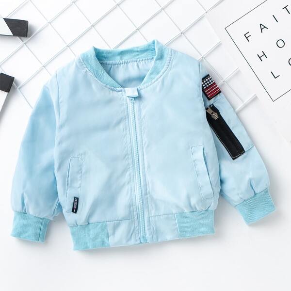 

Toddler Girls Cartoon Graphic Bomber Jacket, Baby blue