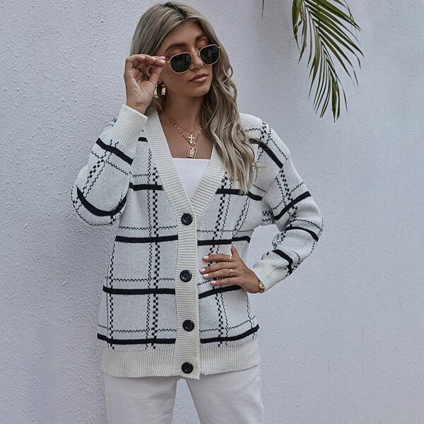 

Plaid Button Through Cardigan, White