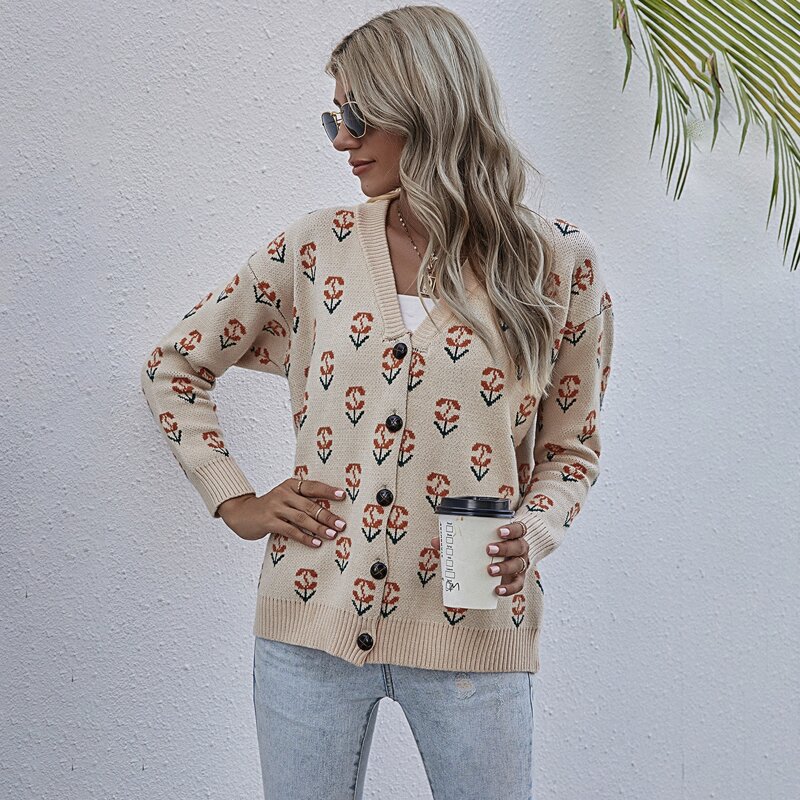 

Flower Pattern Button Through Cardigan, Apricot