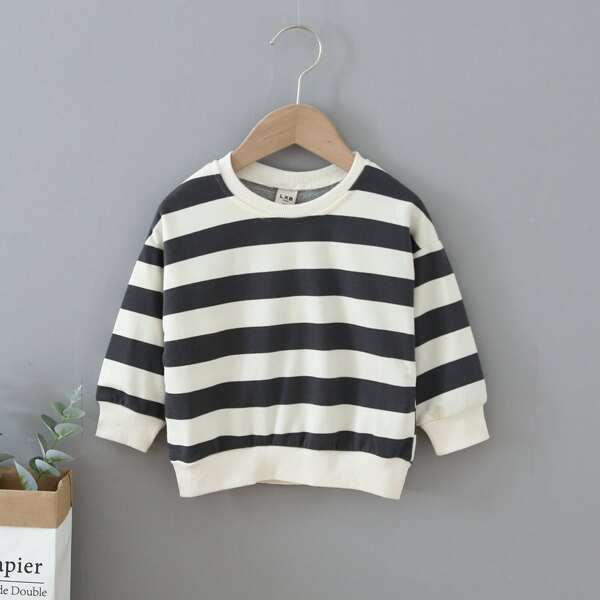 

Toddler Boys Block Striped Drop Shoulder Sweatshirt, Black and white