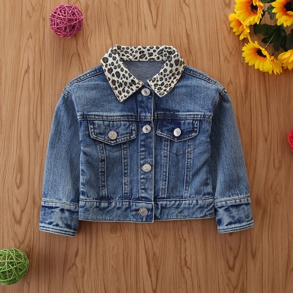 

Toddler Girl Leopard Button Front Denim Jacket, Medium wash