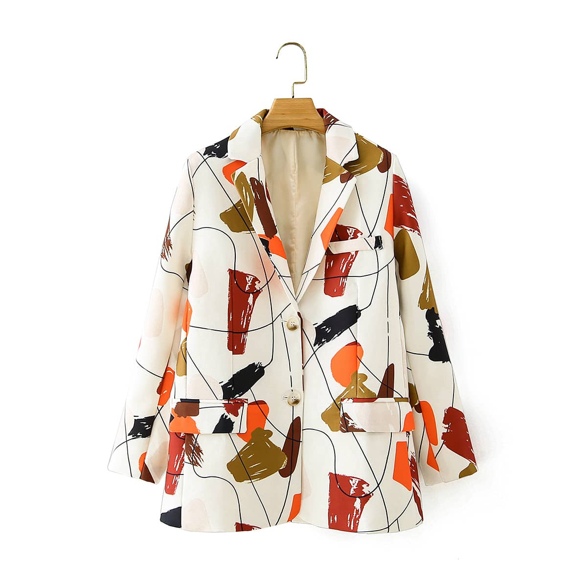 

Abstract Print Button Through Blazer, Multicolor