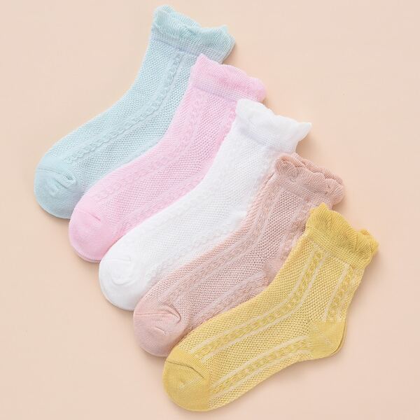 

5pairs Toddler Girls Scallop Trim Socks, Multicolor