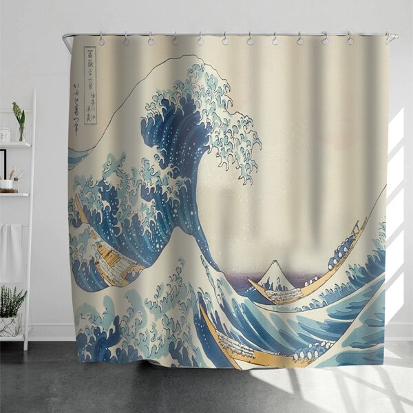 

The Great Wave off Kanagawa Print Shower Curtain With 12hooks, Multicolor