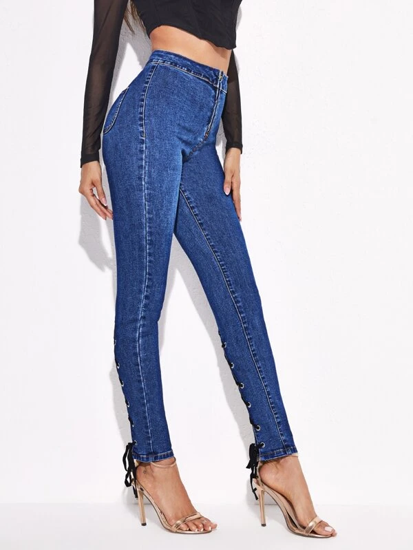 lace up detail jeans