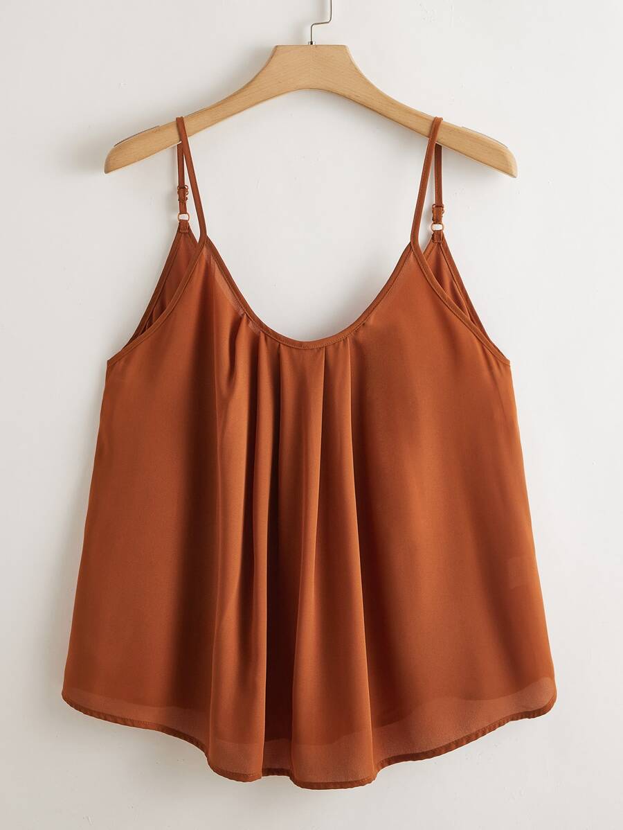 SHEIN LUNE Plus Pleated Cami Top - Brown - View 1