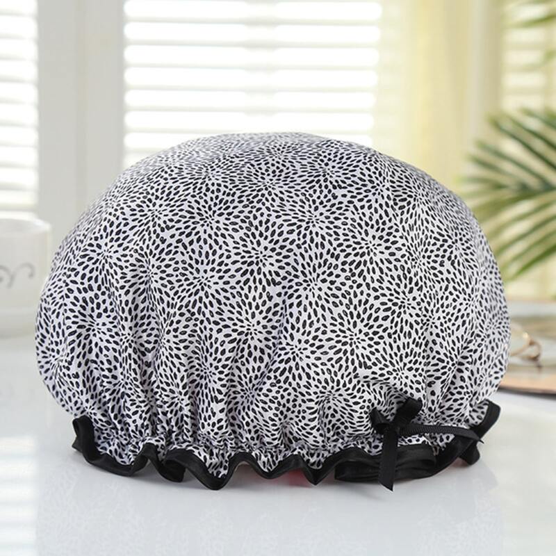 

Graphic Print Shower Cap, Black and white