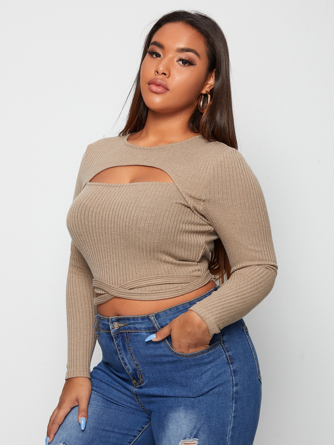 Plus Cutout Detail Crisscross Tie Back Crop Tee thumbnail
