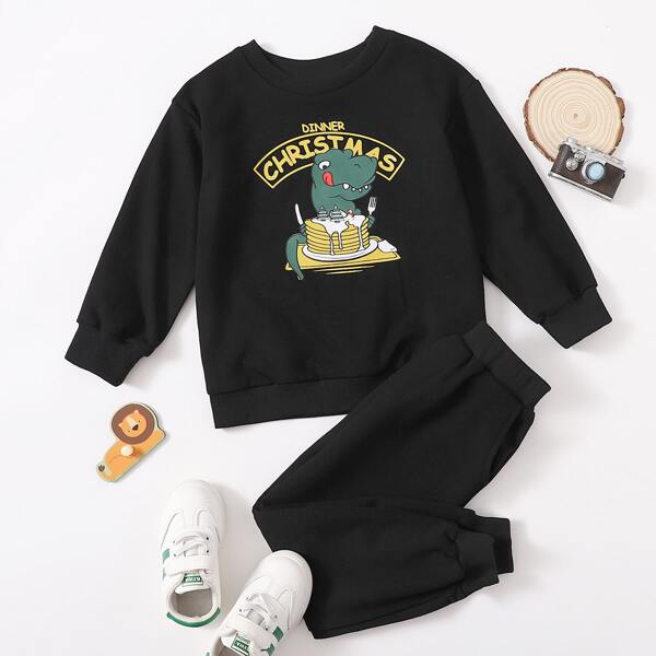 

Toddler Boys Christmas Print Sweatshirt & Sweatpants, Black