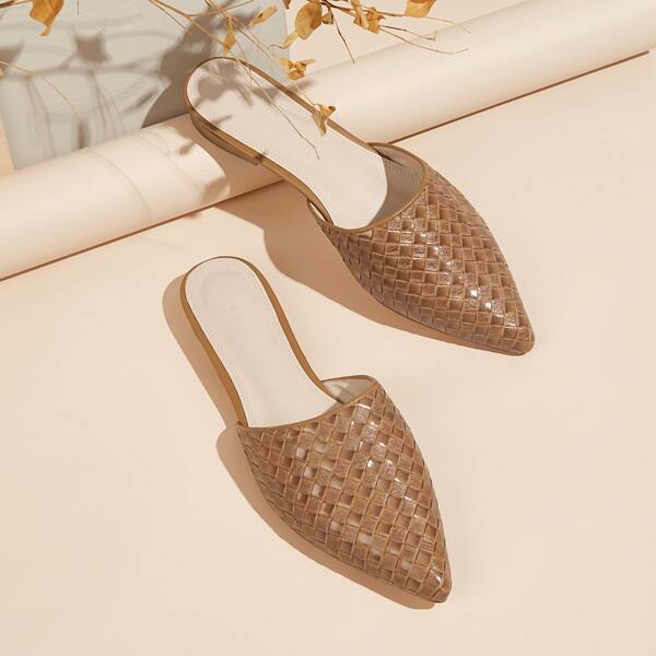 

Point Toe Braided Flat Mules, Brown