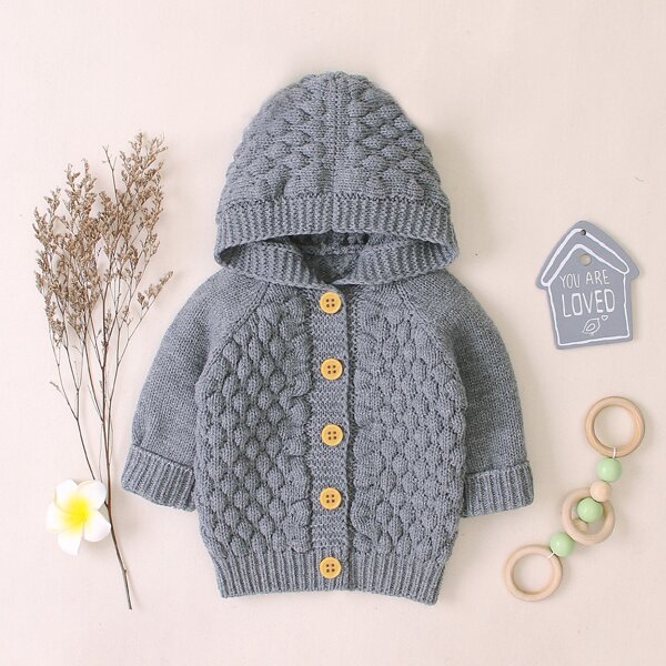 

Toddler Boys Raglan Sleeve Button Up Hooded Cardigan, Grey