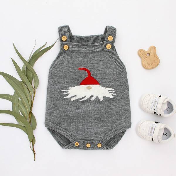 

Baby Boy Graphic Pattern Sweater Pinafore Bodysuit, Grey