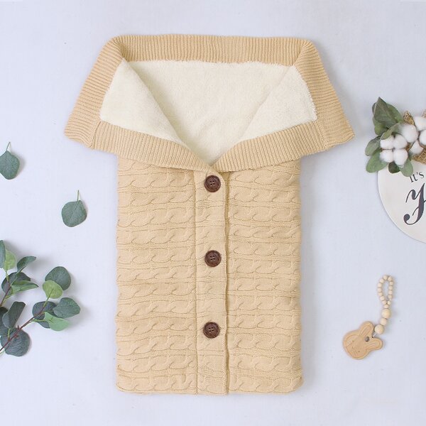 

Baby Unisex Button Up Knitted Swaddle Sleeping Bag, Apricot