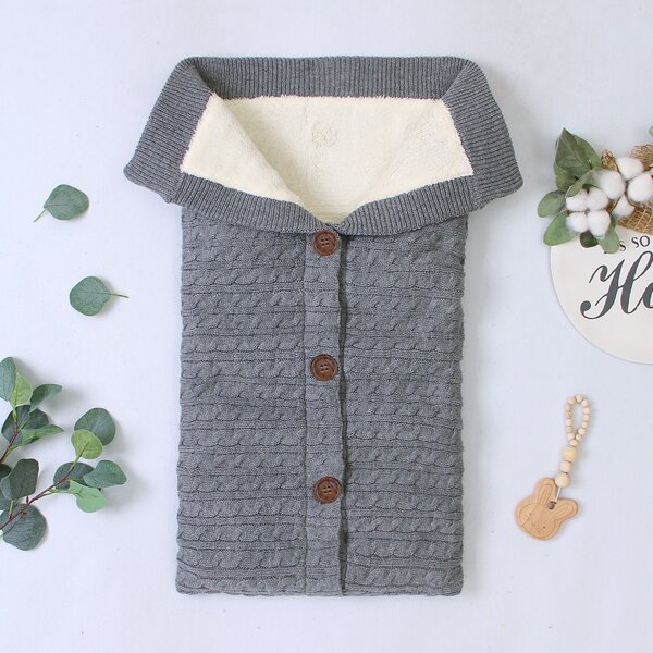 

Baby Unisex Button Up Knitted Swaddle Sleeping Bag, Grey