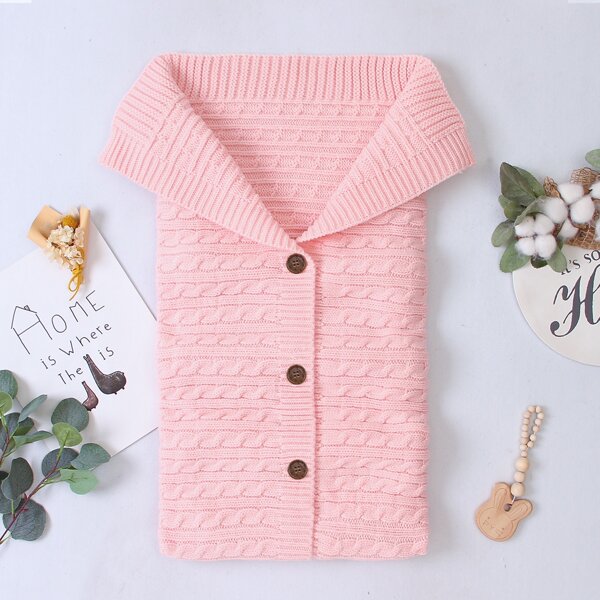 

Baby Unisex Button Up Knitted Swaddle Sleeping Bag, Baby pink