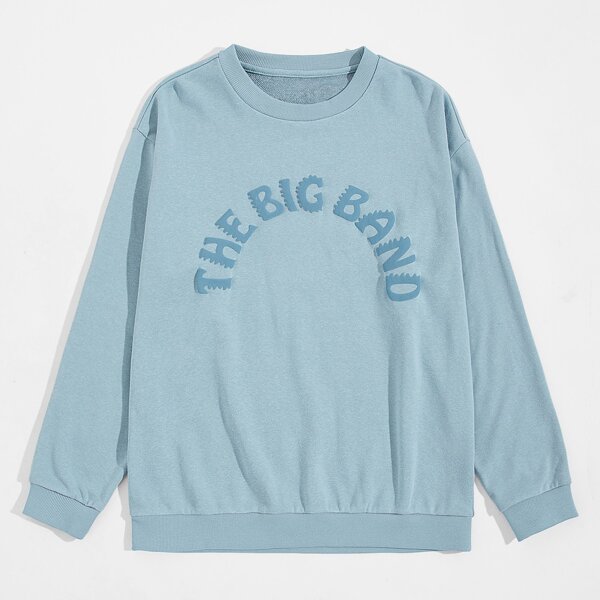 

Men Slogan Graphic Crew Neck Sweatshirt, Dusty blue
