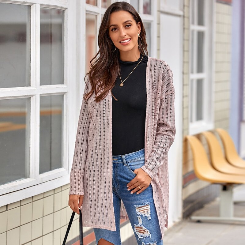 

Pointelle Drop Shoulder Coat, Baby pink