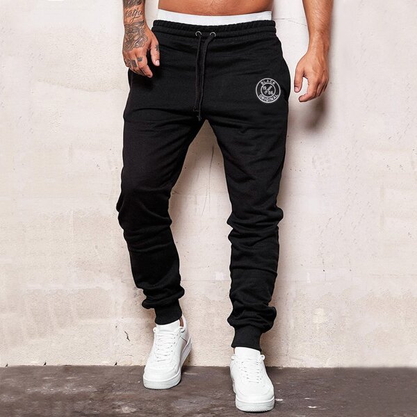 

Men Letter Patched Drawstring Sweatpants, Black