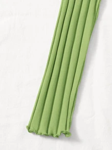 Muchica Button Placket Lettuce Trim Crop Top - Lime Green - View 4