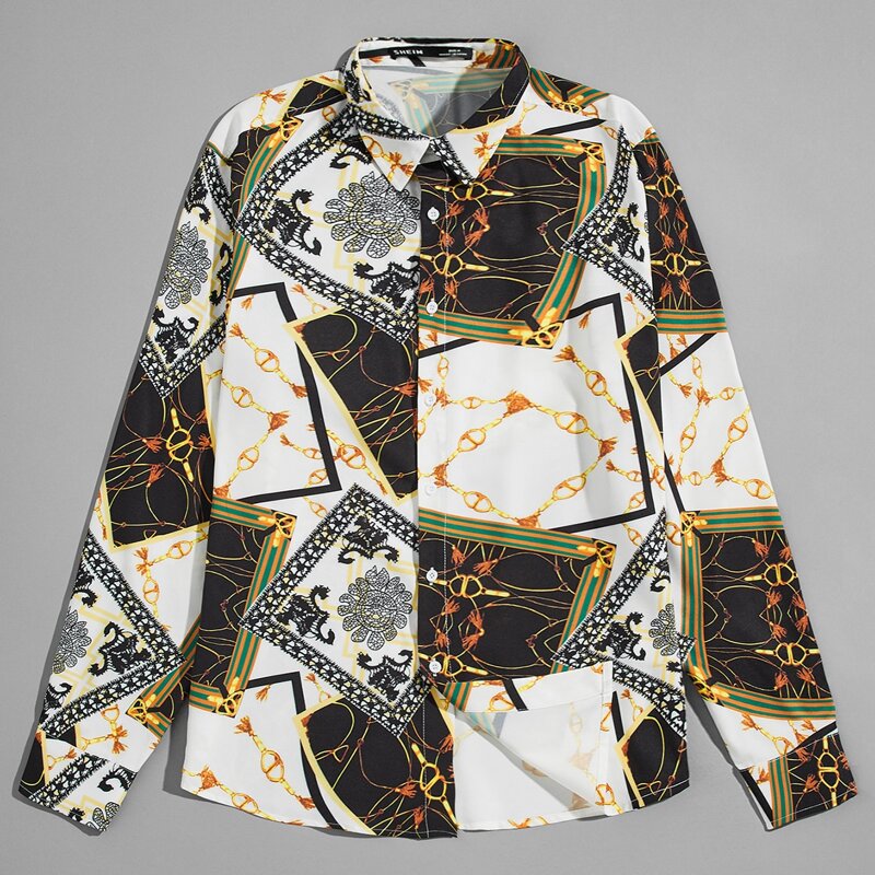 

Men Scarf Print Shirt, Multicolor