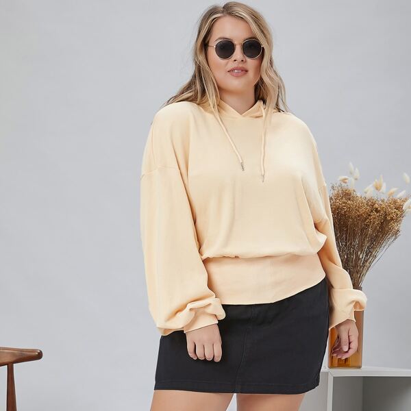 

Plus Bishop Sleeve Solid Hoodie, Apricot