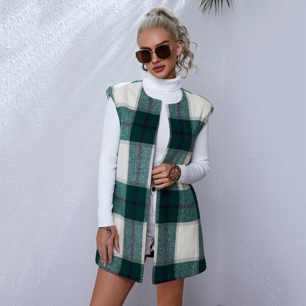

Open Front Plaid Vest Coat, Multicolor