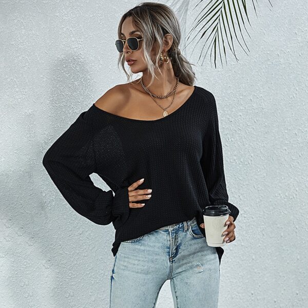 

Scoop Neck Waffle Knit Tee, Black
