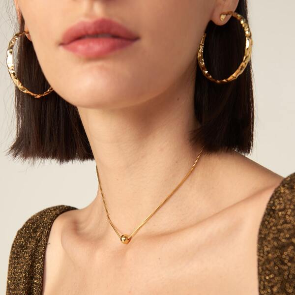 

METAL BEAD PENDANT NECKLACE, Gold