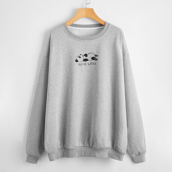 

Cartoon And Slogan Print Oversized Sweatshirt, Light grey
