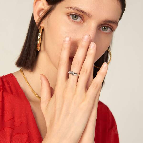 

RHINESTONE TWIST CUFF RING, Silver